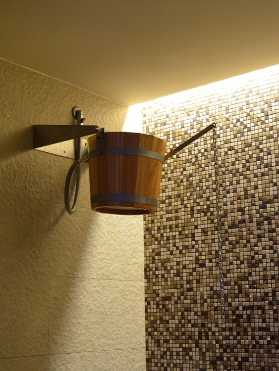 Rustic Shower with Wooden Bucket for Sauna - Stenal Production